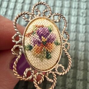 Handcrafted Floral Cross-Stitch 925 Sterling Silver Handmade Ring Austria
